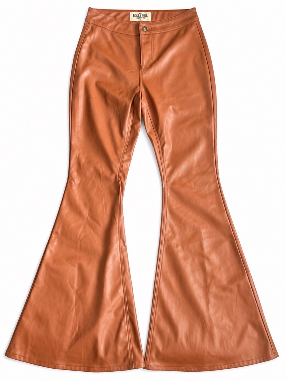 Rock & Roll Cowgirl Cognac Faux Leather Flare Jeans